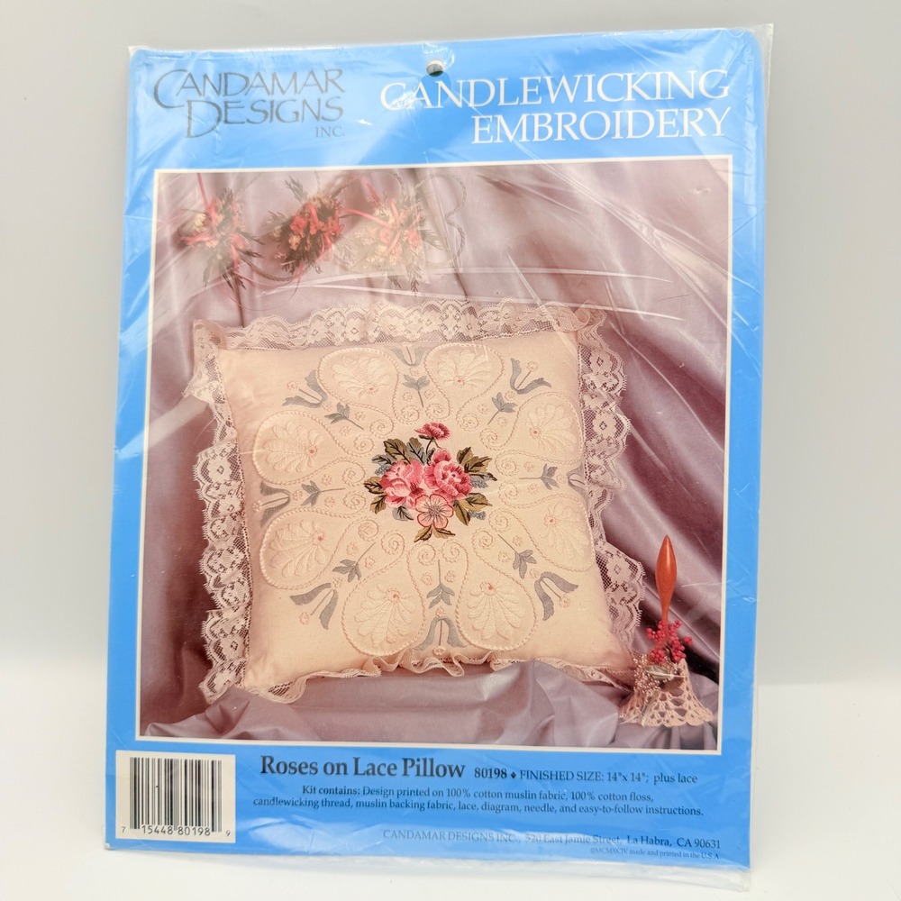 Candamar Designs Roses on Lace Pillow Candlewicking Embroidery Kit 80198 Vintage